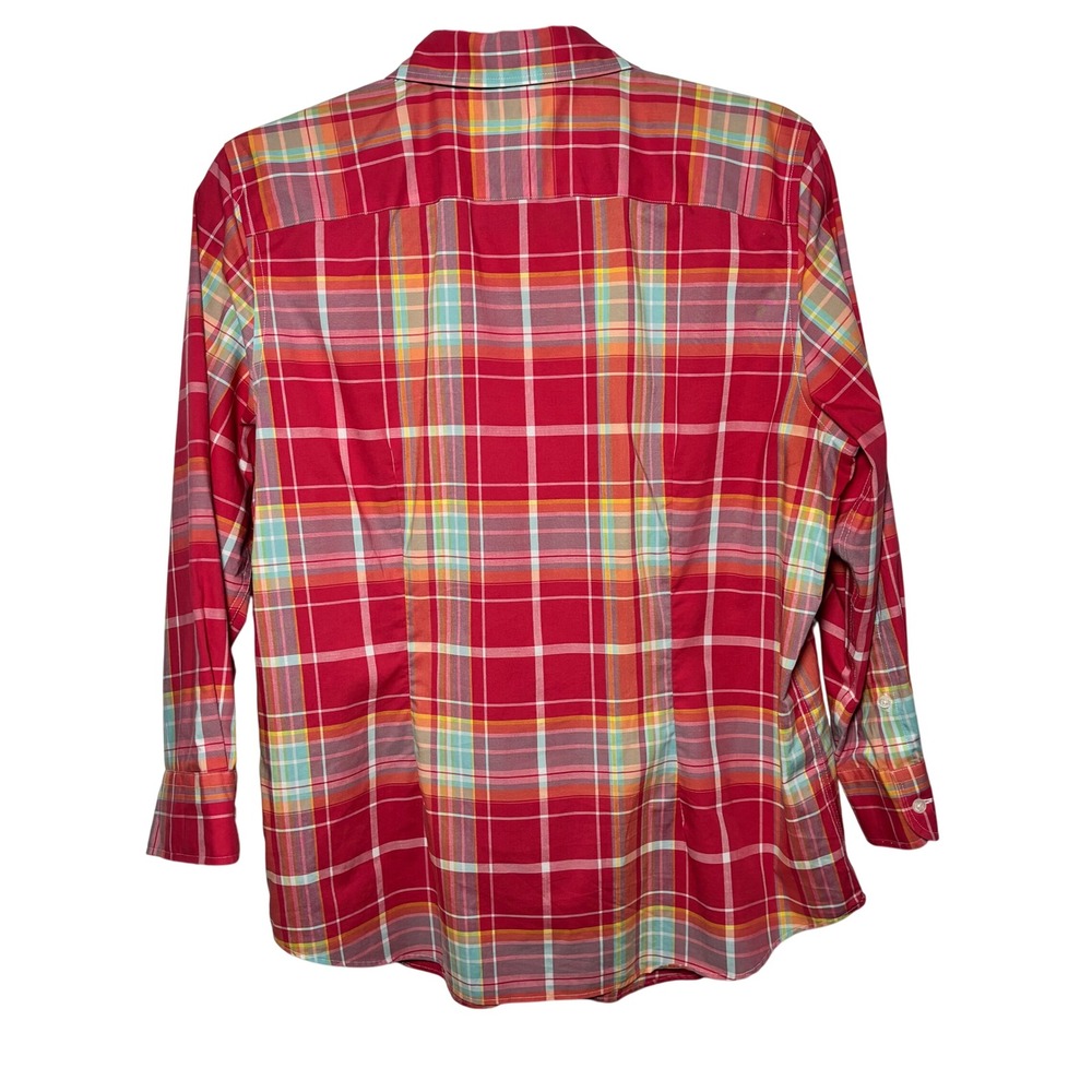 CHAPS Women Y2K Plaid Button Down Shirt Sz Large No Iron pink Multi-color Cotton - Picture 2 of 5